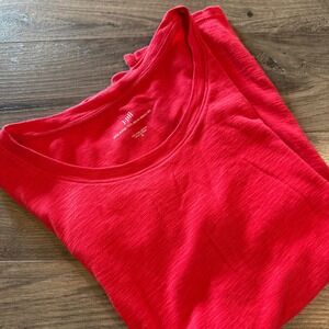 J. Jill Pima Scoop Neck Elbow Sleeve Tee Red Slub Cotton Top Size Medium